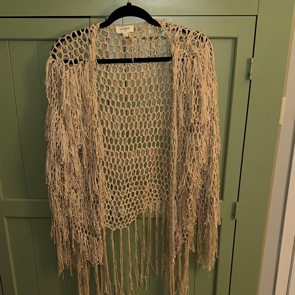 Umgee Beige Crochet Cardigan With Fringe - Never Worn